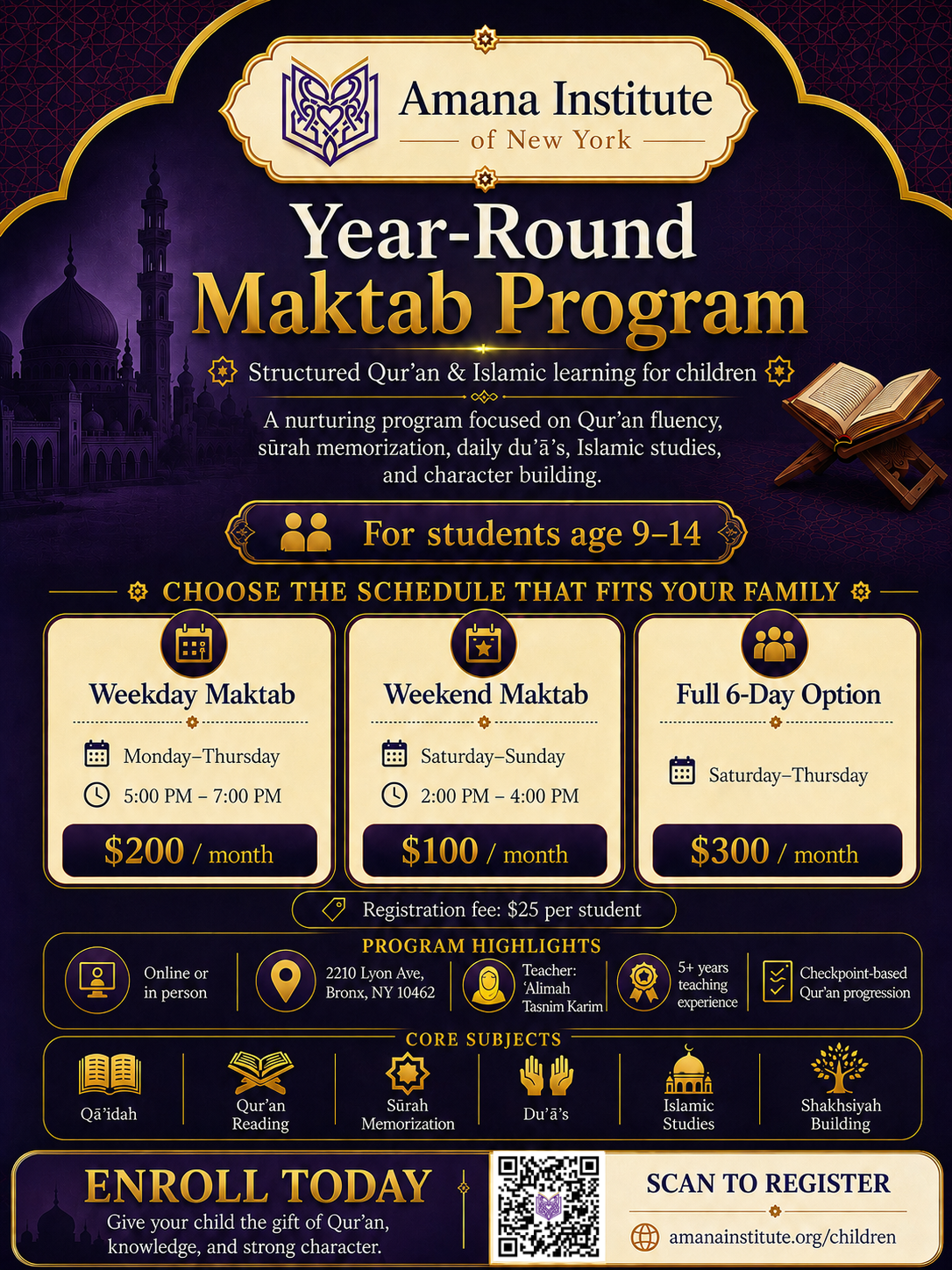 Year-round Maktab program flyer
